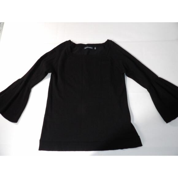525 America Sweater Medium Black Square Neck Bell Sleeve Knit Minimalist Capsule - Picture 6 of 13